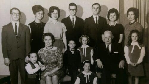 The Doyle Family in black and white with twelve children